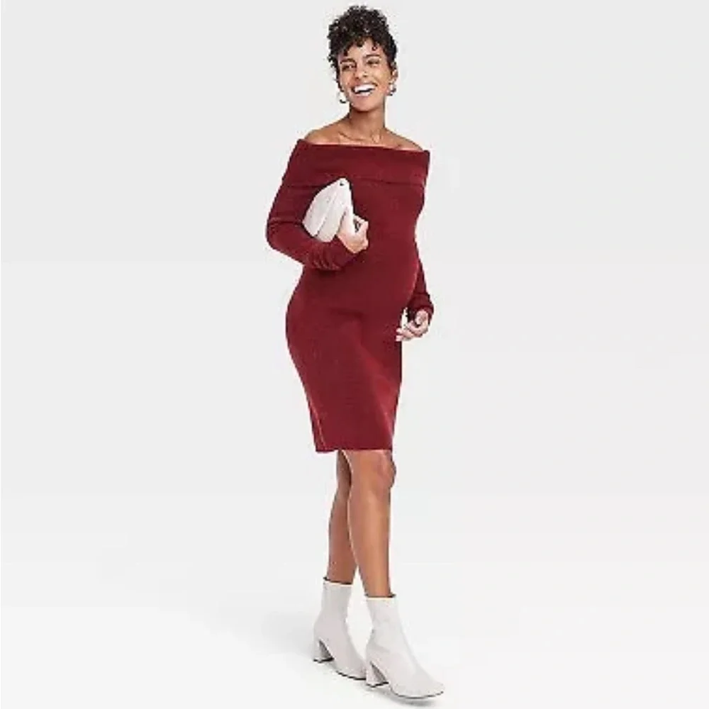Off the Shoulder Maternity Sweater Dress - Isabel Maternity by Ingrid & Isabel S - Picture 1 of 2